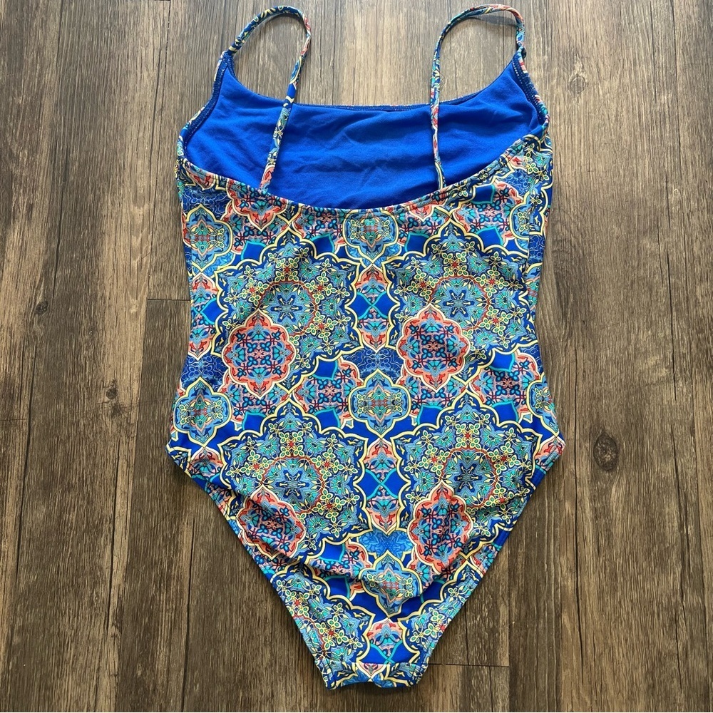 Swim Systems Blue Pattern One Pc Swimsuit Lined Bra Bathing Suit Pool Stretch M - Picture 7 of 12